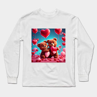 Teddy celebrating Valentines day, randome floating love hearts Long Sleeve T-Shirt